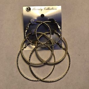 3 Pair Multi Size Gold Earrings